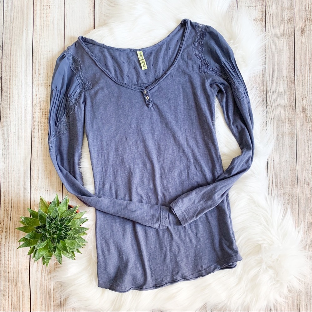 Free People Blue Long Sleeve Top